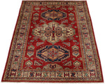 3x5 Red and Ivory Kazak Tribal Rug