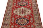 3x5 Red and Ivory Kazak Tribal Rug