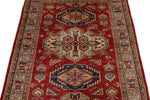 3x5 Red and Ivory Kazak Tribal Rug