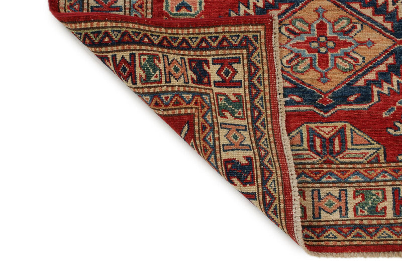 3x5 Red and Ivory Kazak Tribal Rug