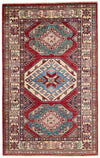3x5 Red and Ivory Kazak Tribal Rug