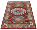 3x5 Red and Ivory Kazak Tribal Rug