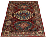 3x5 Red and Ivory Kazak Tribal Rug