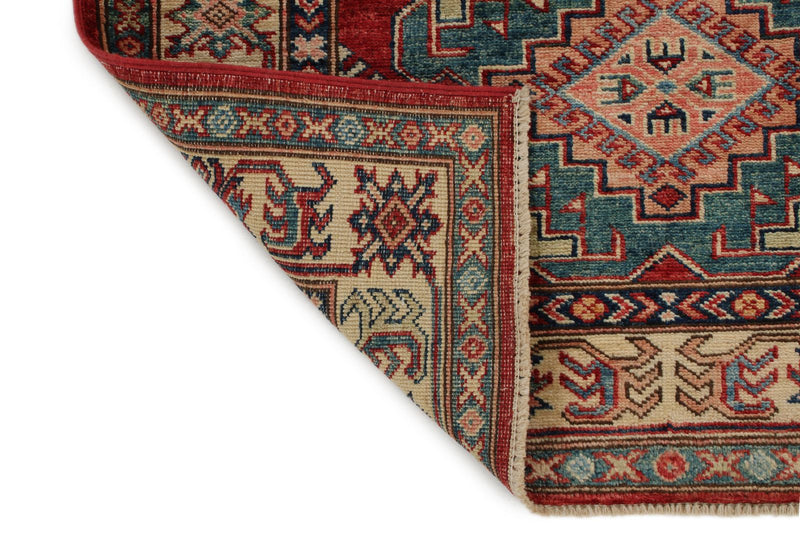 3x5 Red and Ivory Kazak Tribal Rug