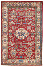 3x5 Red and Ivory Kazak Tribal Rug