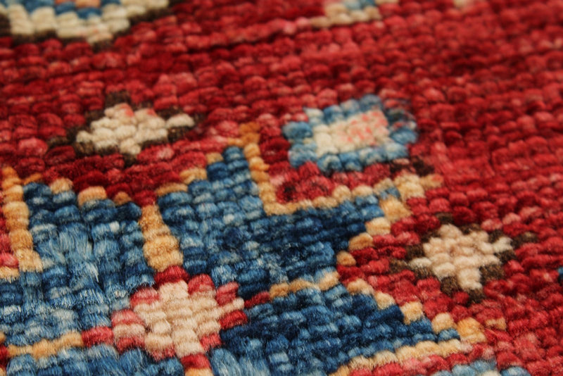 3x5 Red and Ivory Kazak Tribal Rug
