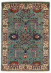 3x5 Green and Ivory Anatolian Traditional Rug