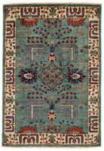 3x5 Green and Ivory Anatolian Traditional Rug