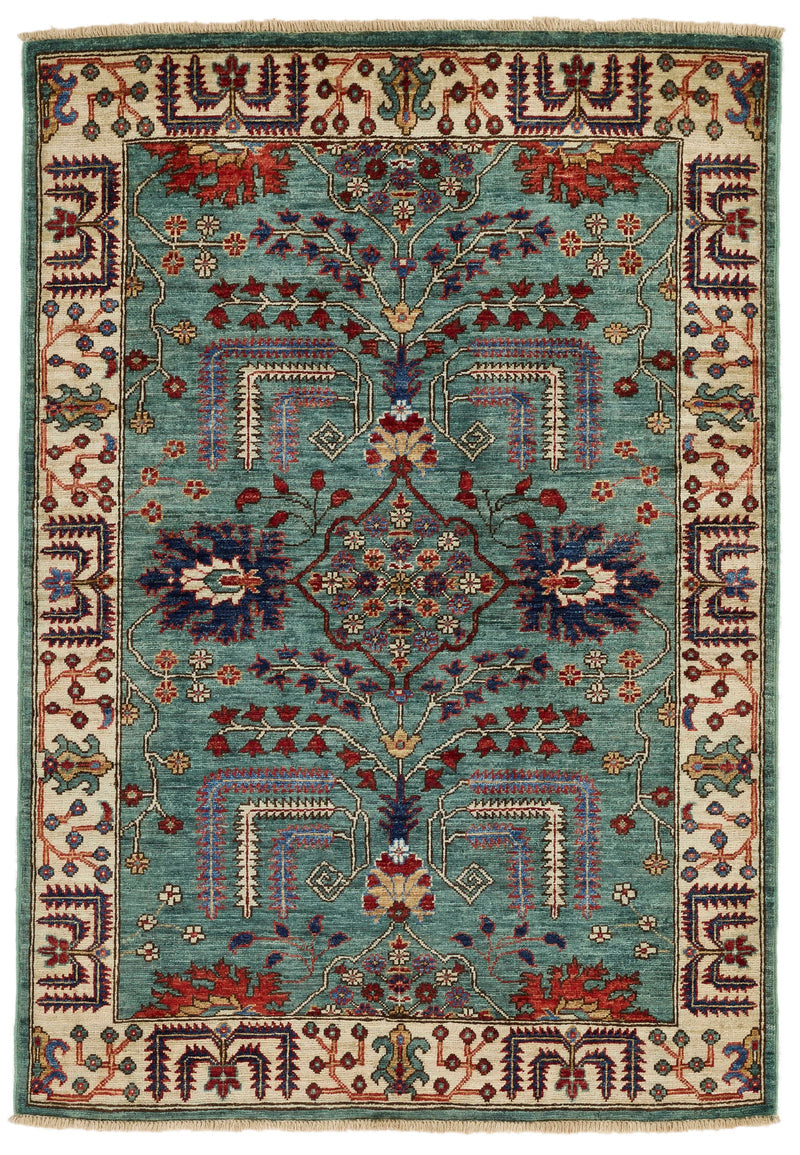 3x5 Green and Ivory Anatolian Traditional Rug