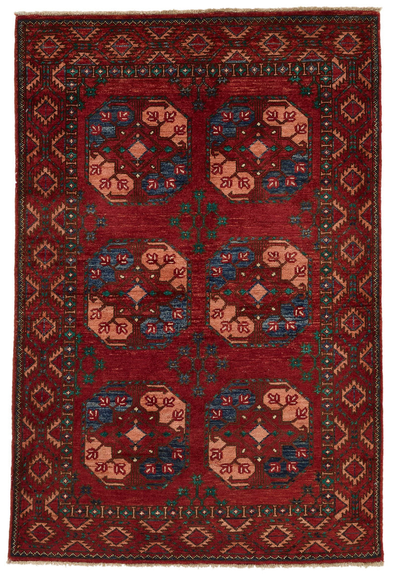 3x5 Burgundy and Multicolor Turkish Tribal Rug