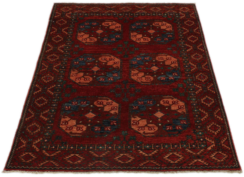 3x5 Burgundy and Multicolor Turkish Tribal Rug