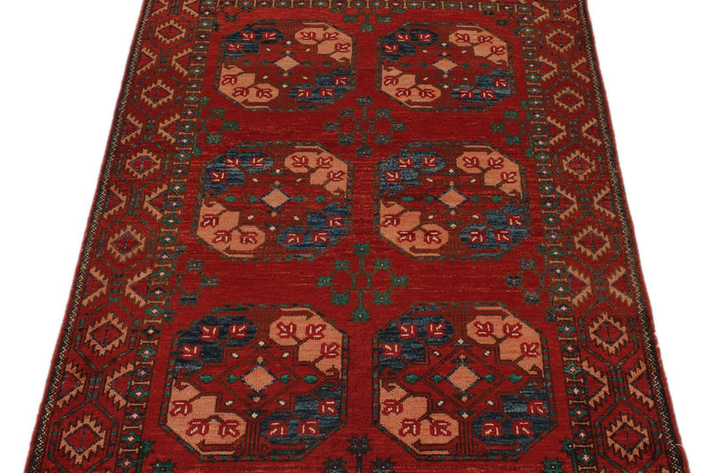 3x5 Burgundy and Multicolor Turkish Tribal Rug