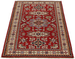 3x5 Burgundy and Ivory Kazak Tribal Rug
