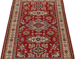 3x5 Burgundy and Ivory Kazak Tribal Rug