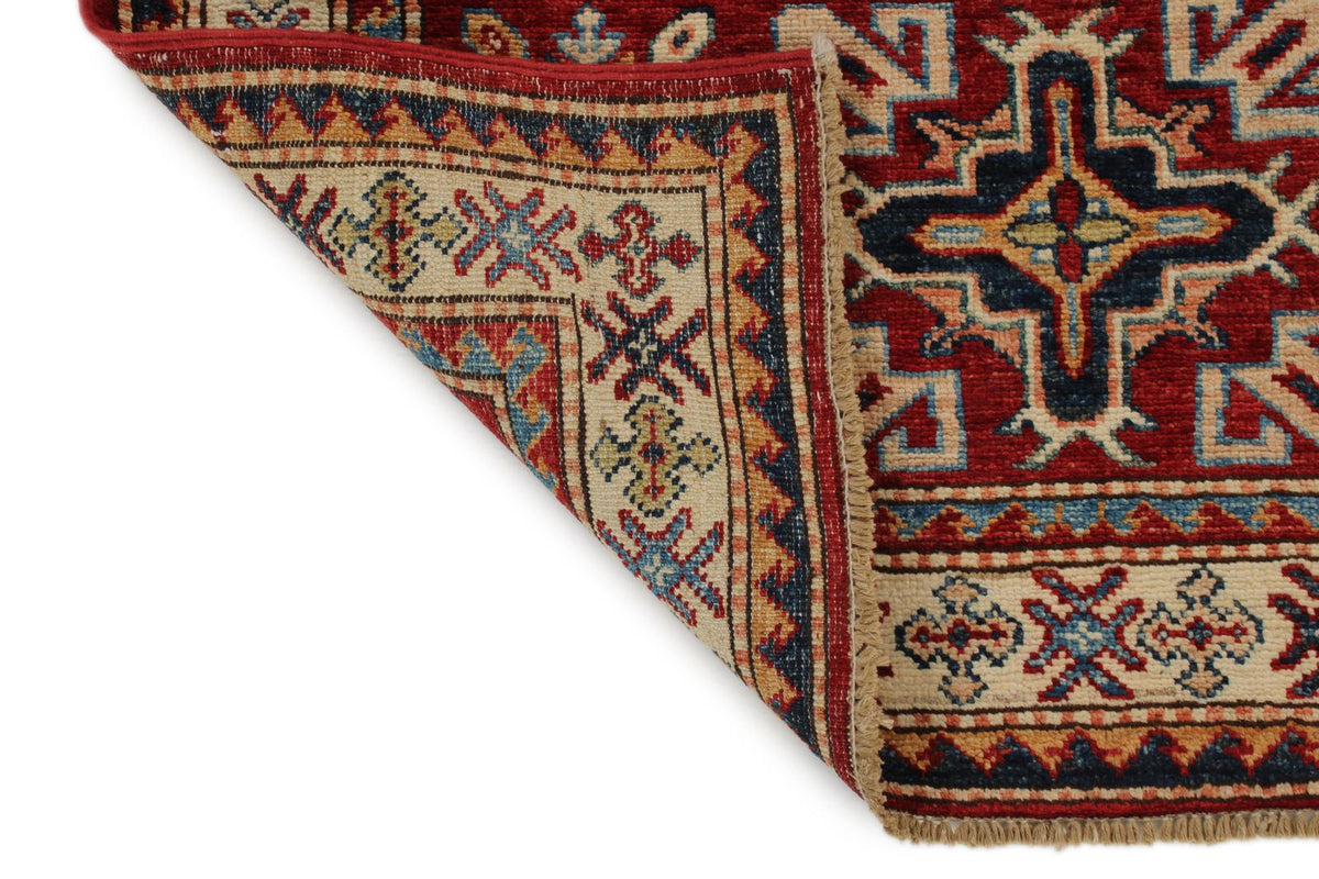3x5 Burgundy and Ivory Kazak Tribal Rug