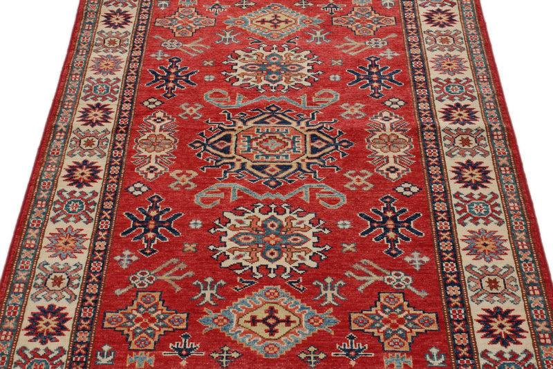 3x5 Red and Ivory Kazak Tribal Rug