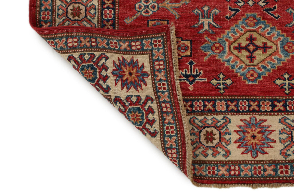 3x5 Red and Ivory Kazak Tribal Rug