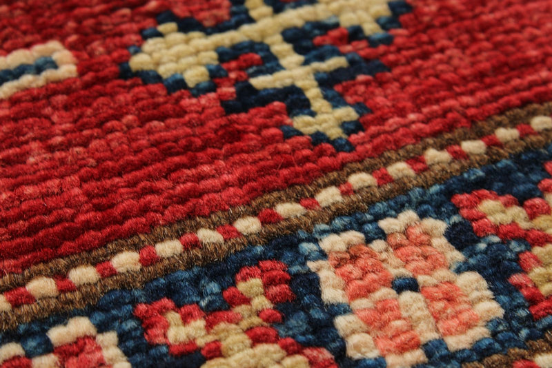 3x5 Red and Ivory Kazak Tribal Rug