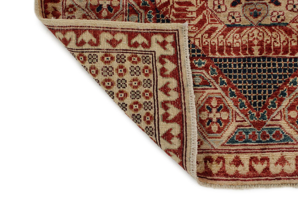 3x5 Ivory and Burgundy Turkish Tribal Rug
