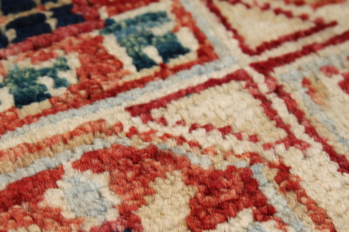 3x5 Ivory and Burgundy Turkish Tribal Rug