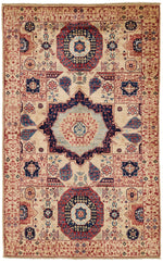 3x5 Ivory and Multicolor Turkish Tribal Rug