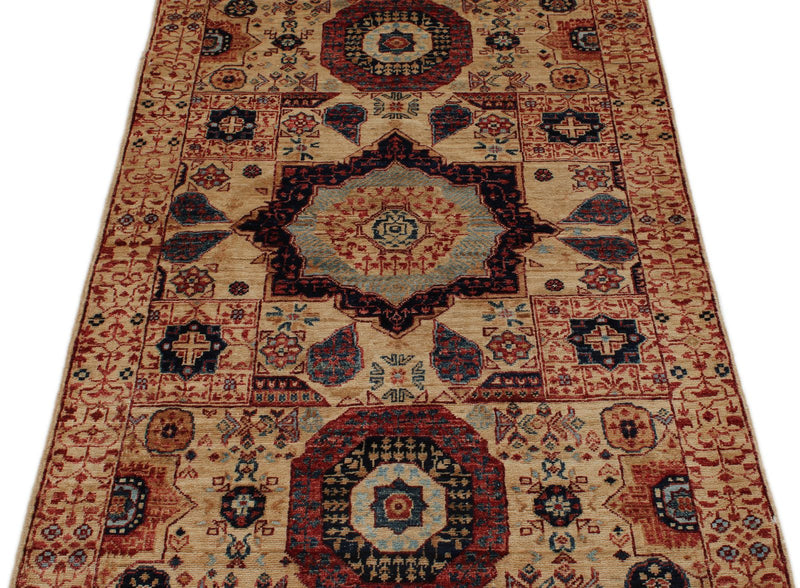 3x5 Ivory and Multicolor Turkish Tribal Rug