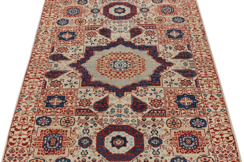 3x5 Ivory and Multicolor Turkish Tribal Rug