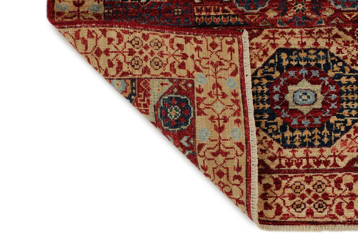 3x5 Burgundy and Ivory Turkish Tribal Rug