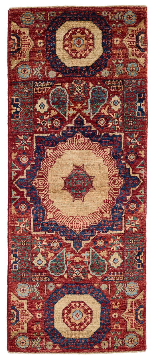 2x5 Red and Multicolor Turkish Tribal Runner