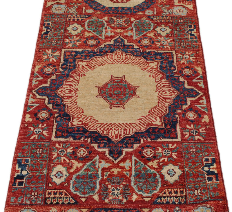 2x5 Red and Multicolor Turkish Tribal Runner