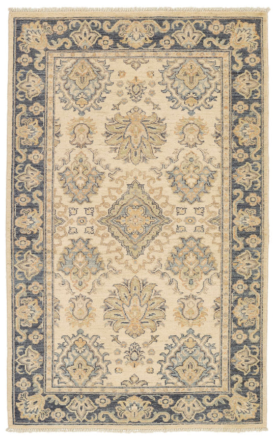 3x5 Ivory and Gray Anatolian Tribal Rug