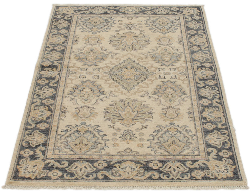 3x5 Ivory and Gray Anatolian Tribal Rug