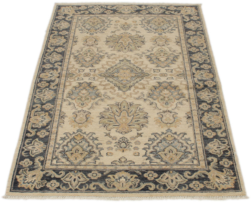 3x5 Ivory and Gray Anatolian Tribal Rug
