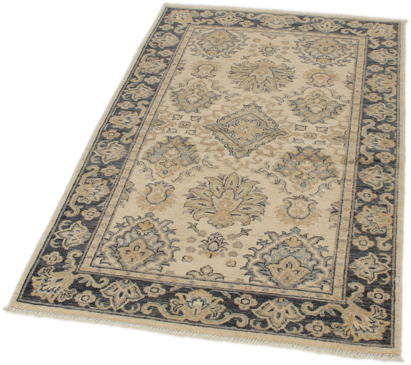 3x5 Ivory and Gray Anatolian Tribal Rug
