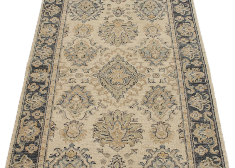 3x5 Ivory and Gray Anatolian Tribal Rug