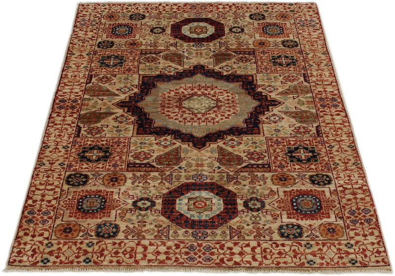 3x5 Ivory and Multicolor Turkish Tribal Rug