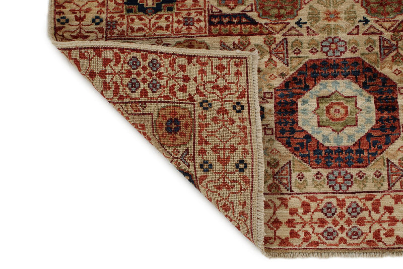 3x5 Ivory and Multicolor Turkish Tribal Rug