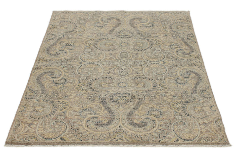 4x5 Brown and Multicolor Anatolian Tribal Rug