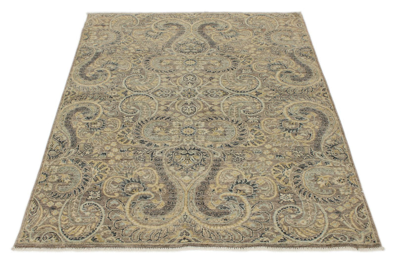 4x5 Brown and Multicolor Anatolian Tribal Rug