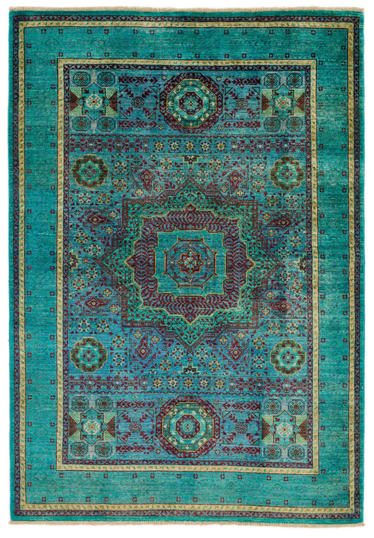 4x6 Blue and Turquoıse Turkish Tribal Rug