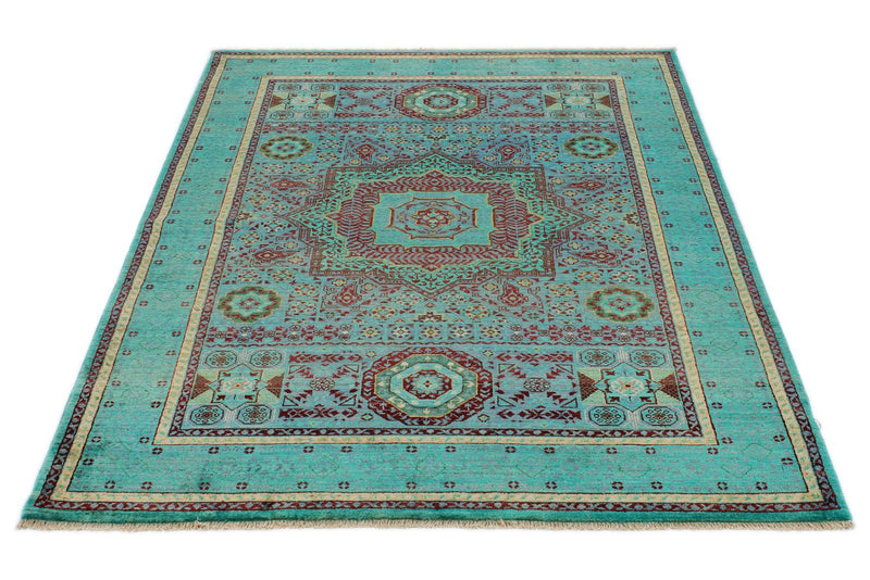 4x6 Blue and Turquoıse Turkish Tribal Rug