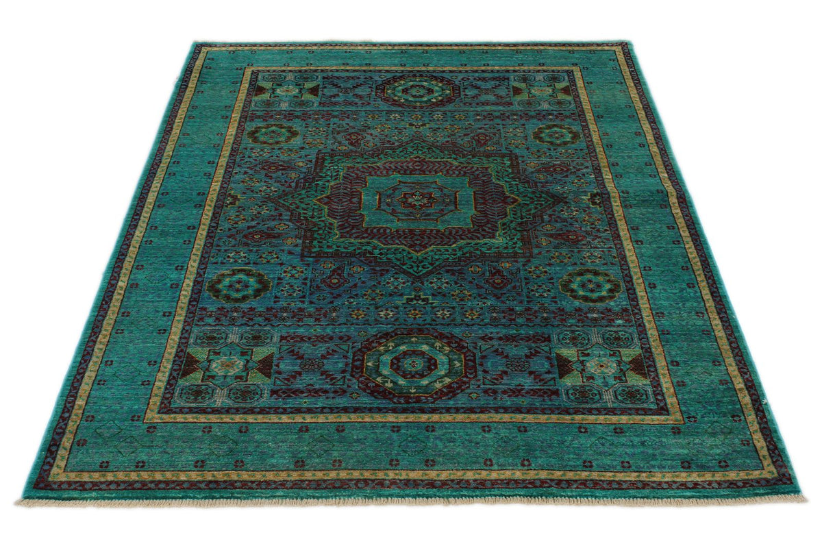 4x6 Blue and Turquoıse Turkish Tribal Rug
