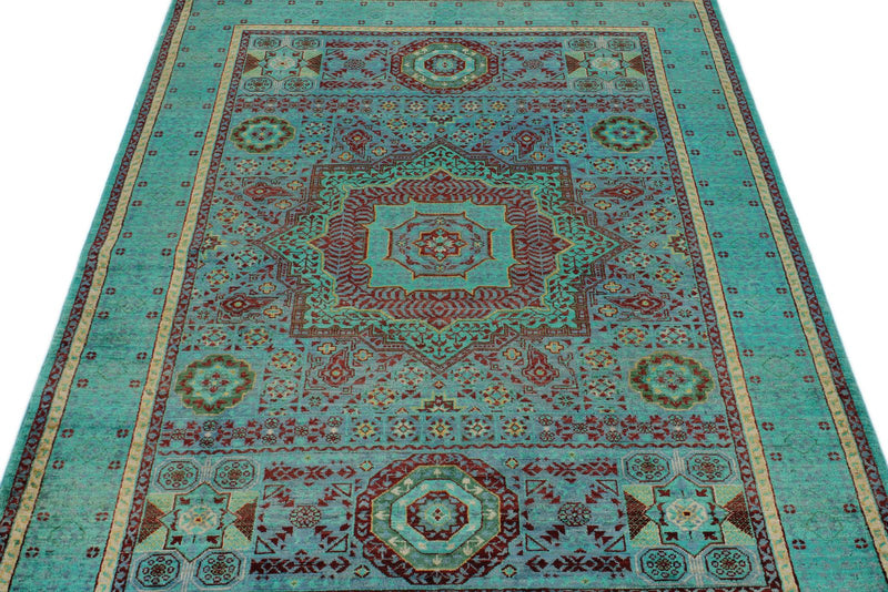 4x6 Blue and Turquoıse Turkish Tribal Rug