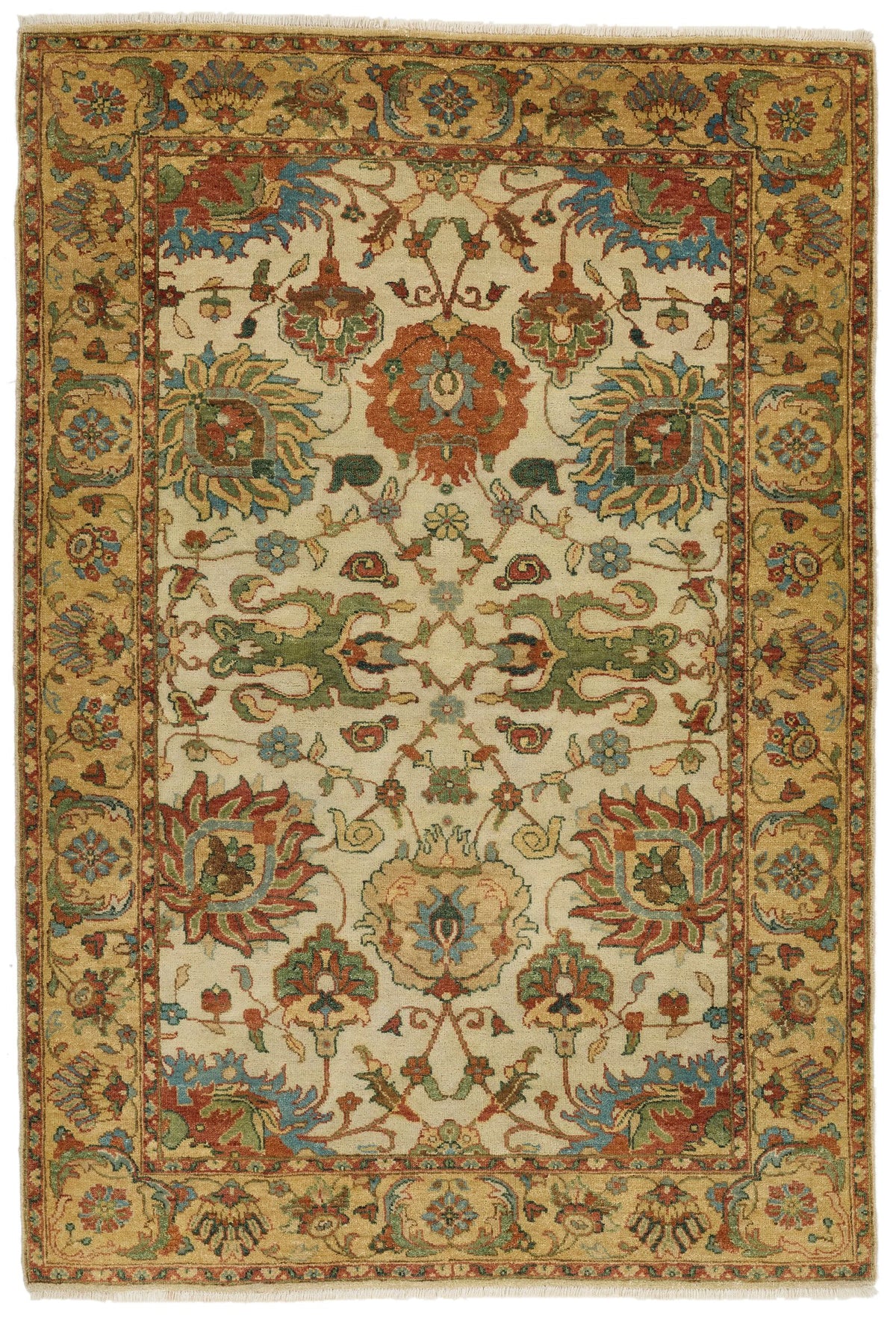 4x6 Ivory and Camel Turkish Tribal Rug