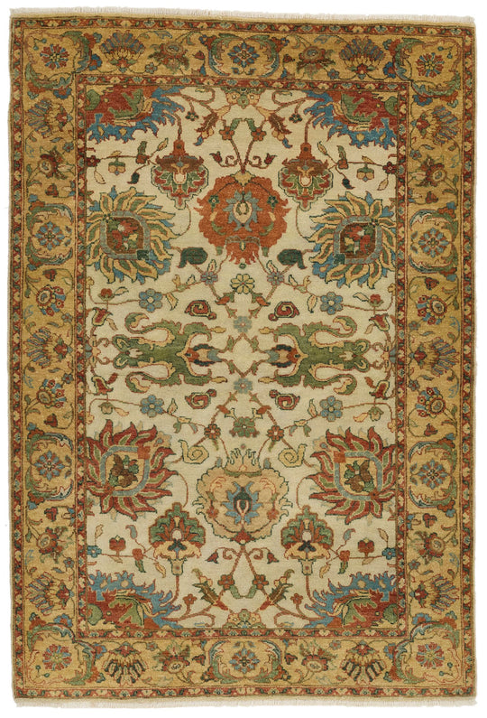 4x6 Ivory and Camel Turkish Tribal Rug