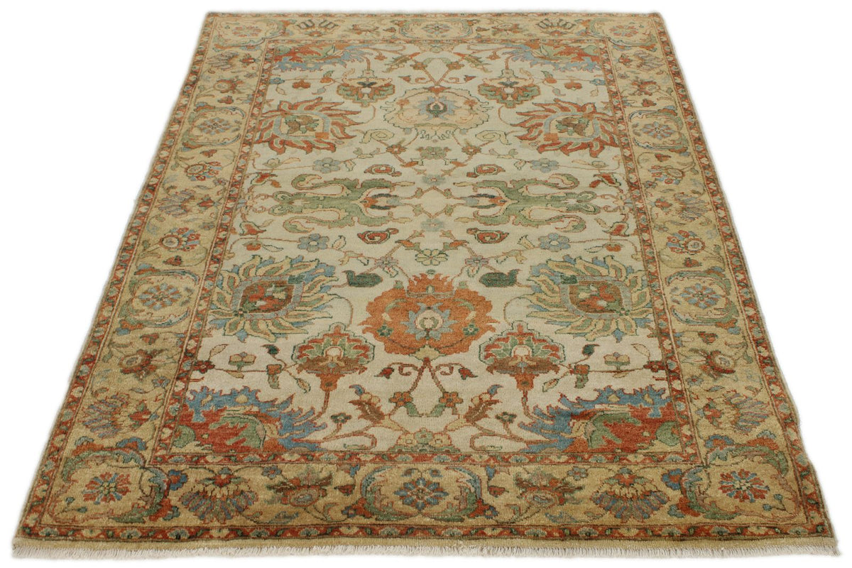 4x6 Ivory and Camel Turkish Tribal Rug