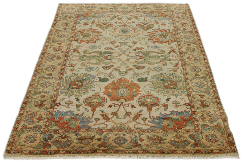 4x6 Ivory and Camel Turkish Tribal Rug
