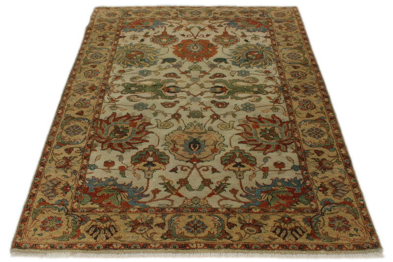 4x6 Ivory and Camel Turkish Tribal Rug