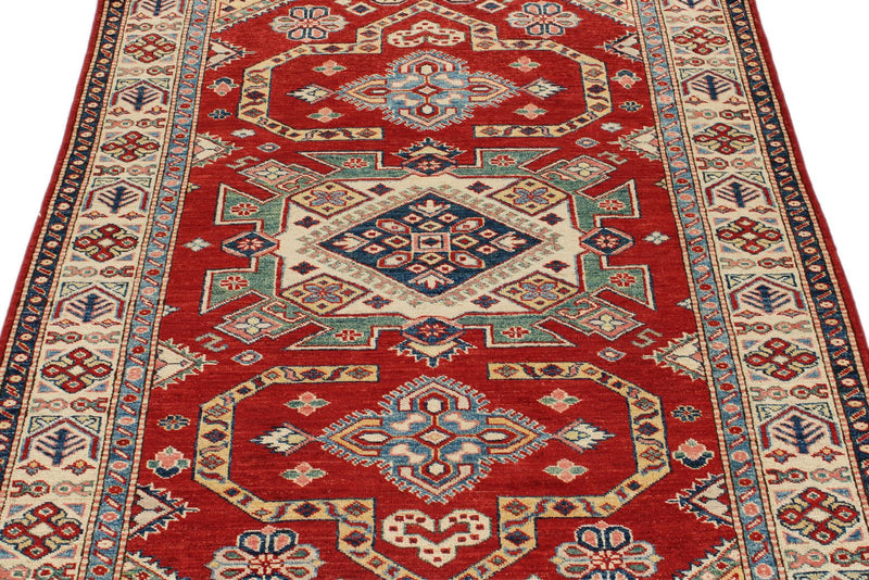 4x6 Red and Ivory Kazak Tribal Rug