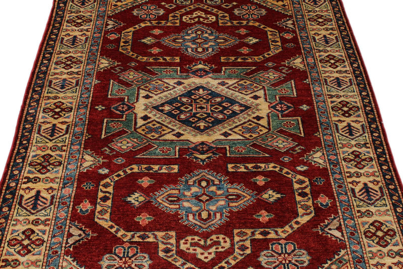4x6 Red and Ivory Kazak Tribal Rug